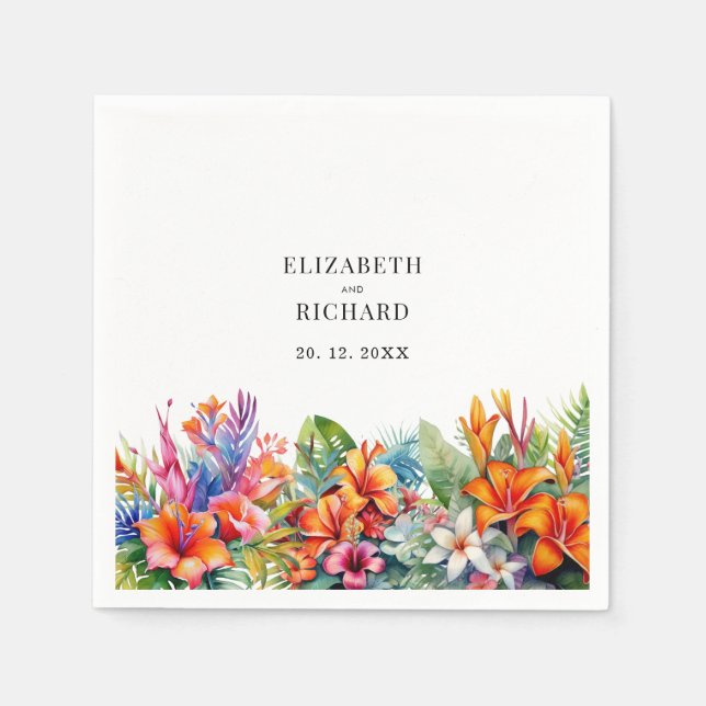 Tropical Löv Blommigt Beach Wedding Pappersservett (Framsidan)