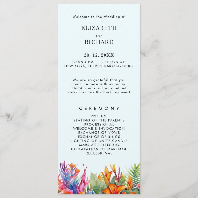 Tropical Löv Blommigt Beach Wedding Program (Framsida)