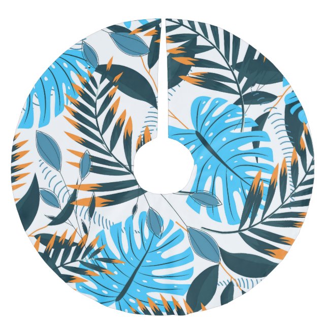 Tropical Löv Bright White Mönster Julgransmatta Borstad Polyester (Framsidan)