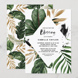 Tropical Löv Faux Gold Foil Ram Baby Blating Inbjudningar