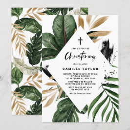 Tropical Löv Faux Gold Foil Ram Christening Inbjudningar