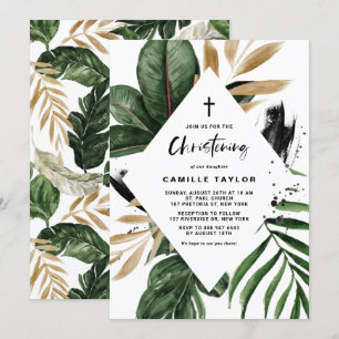 Tropical Löv Faux Gold Foil Ram Christening Inbjudningar