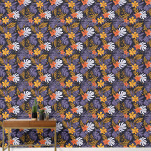 Tropical Löv Flowers Lila Orange Gult White
