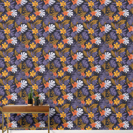Tropical Löv Flowers Lila Orange Gult White