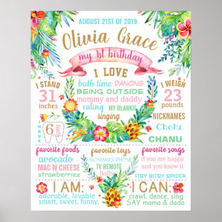 Tropical Löv Flowers Luau Hawaiian-tecken Poster