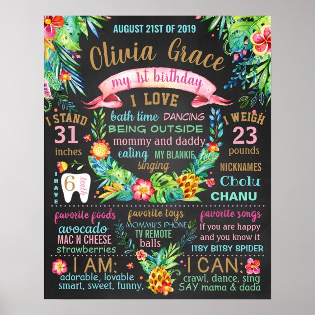 Tropical Löv Flowers Luau Hawaiian-tecken Poster (Framsidan)