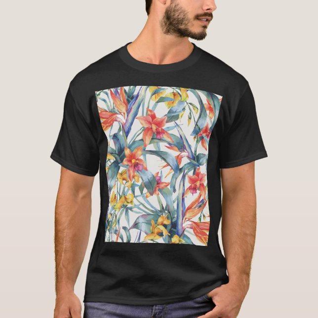 Tropical Löv Flowers Vintage Botanical T Shirt (Framsida)