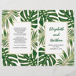 Tropical löv grönt guld vikt bröllopsprogram