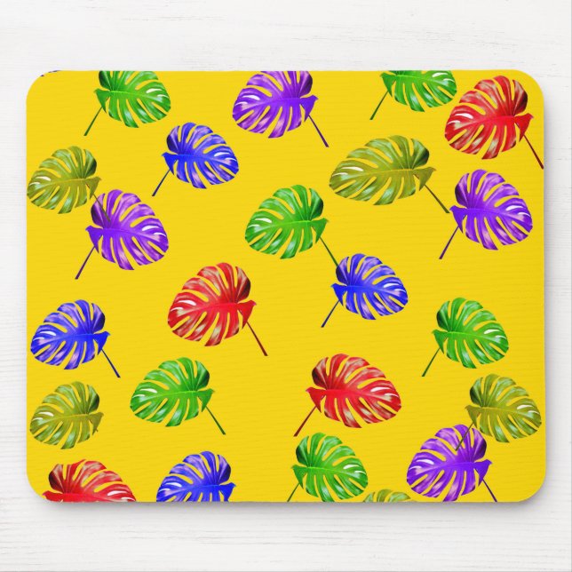 Tropical Löv Gult Background Mousepad Musmatta (Framsidan)