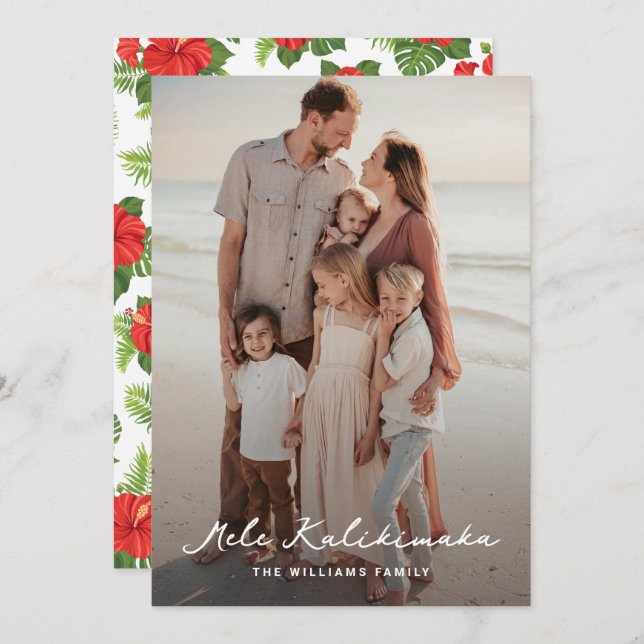 Tropical Löv Hibiscus Photo Mele Kalikimaka Julkort (Fram/baksida)
