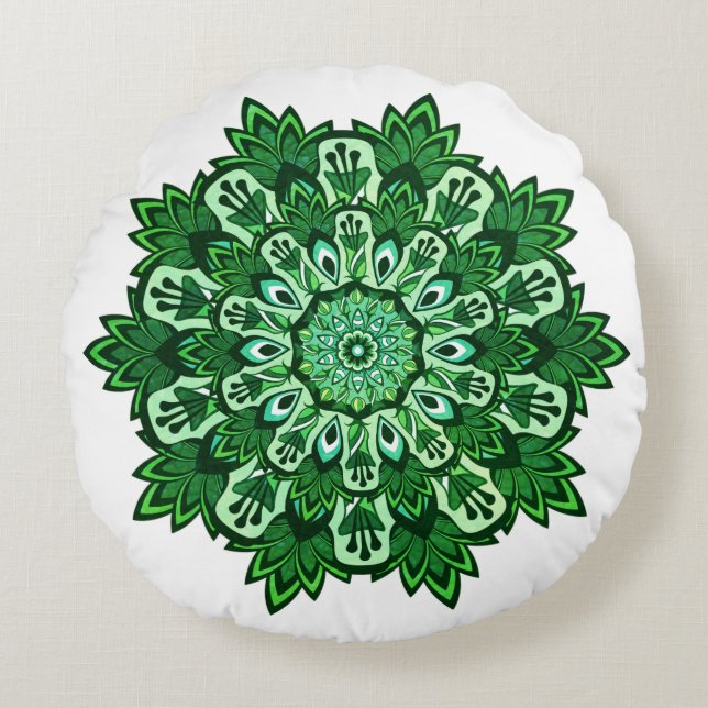 Tropical Löv Mandala on White Boho Rund Kudde (Framsidan)