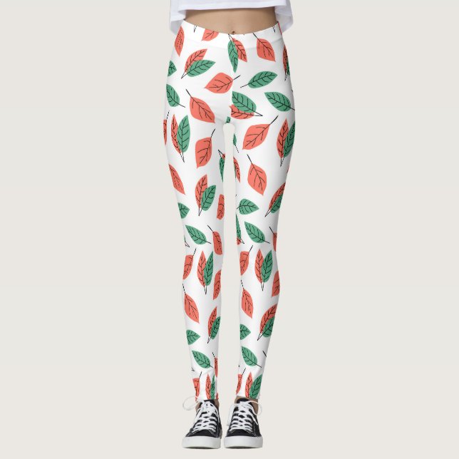Tropical löv mönster yoga leggings (Framsida)
