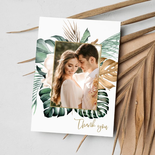 Tropical Löv Photo Beach Wedding Tack (Tropical Leaf Photo Beach Wedding Thank You)