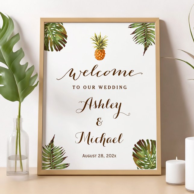 Tropical Löv Pineapple Luau Bröllop Sign Poster (Skapare uppladdad)