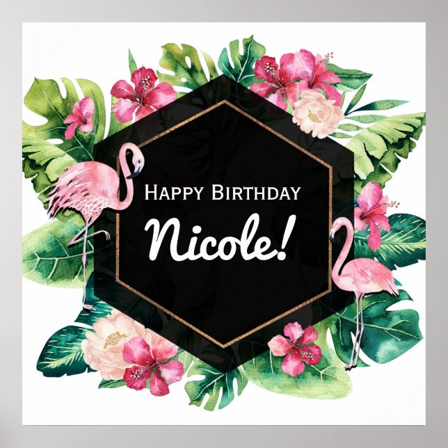 Tropical Löv Poster Hibiscus Flamingos Banner  (Framsidan)