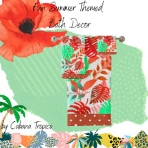 Tropical Löv Red, Grönt, Coral, Teal, Red Trim