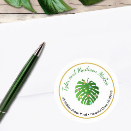 Tropical Löv Roligt Helgdag Ljus Returadress Runt Klistermärke