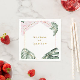 Tropical Löv Rosa Blommigt Guld Geometric Bröllop Pappersservett