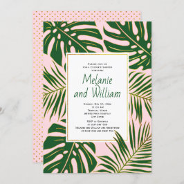 Tropical löv rosa bröllop pars dusch inbjudningar