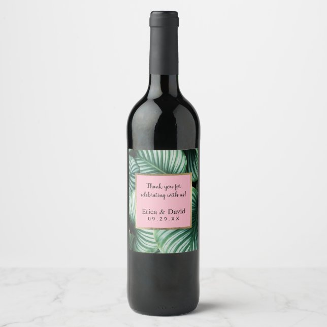 Tropical Löv Rosa Label Luau Beach Wedding Vinflaska Etikett (Framsida)