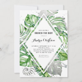Tropical Löv Silver Foil Summer Baby Shower Inbjudningar