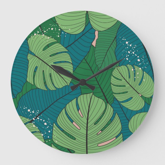 Tropical Löv Tapestry: Vintage Verdure Stor Klocka (Framsida)