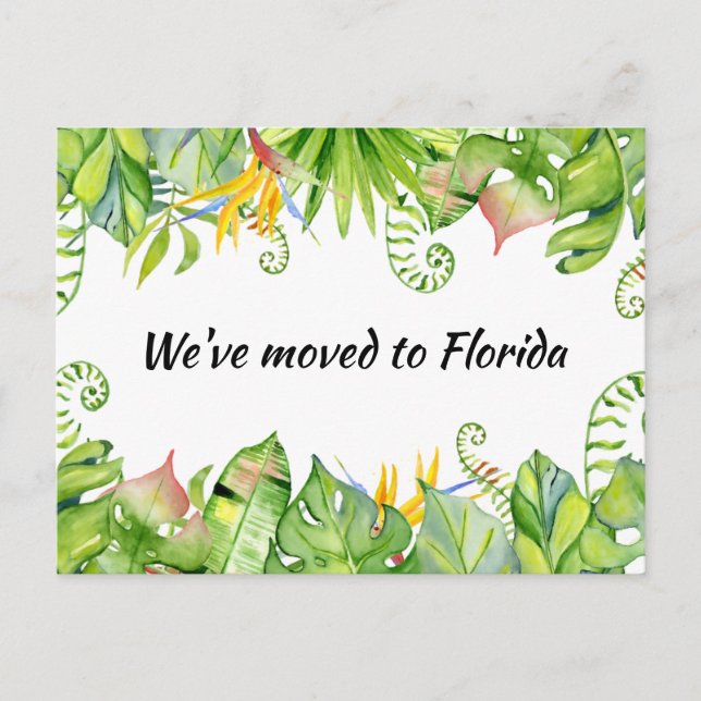 Tropical Löv Vi har flyttat till Florida Ny adress Vykort (Framsida)
