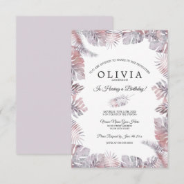 Tropical Löv Watercolor Birthday Mauve Ro Inbjudningar