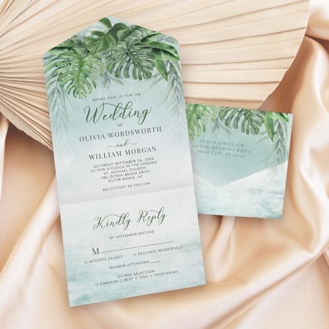 Tropical Löv Watercolor Greenery Beach Wedding (Skapare uppladdad)