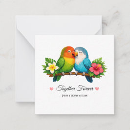 Tropical Lovebirds Bröllop Samman För Evigt Fyrkan Anteckningskort