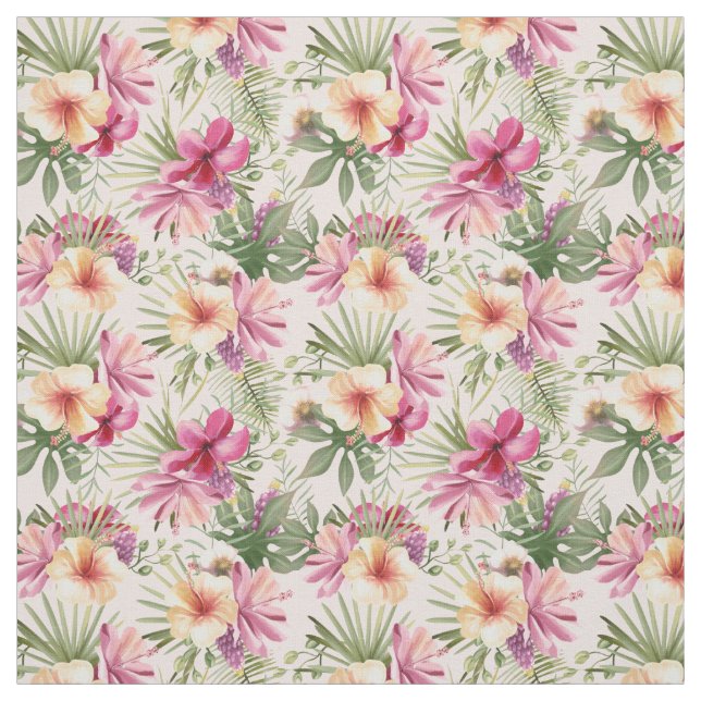 Tropical Lövs and Flowers Fabric Tyg (Provkarta)