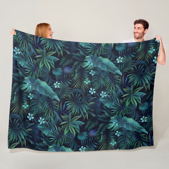 Tropical Lövs Blåa blommor Fleecefilt (På plats)