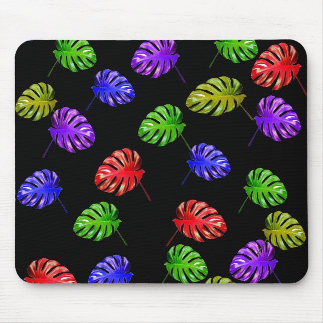 Tropical Lövs Black Background Mousepad Musmatta (Framsidan)