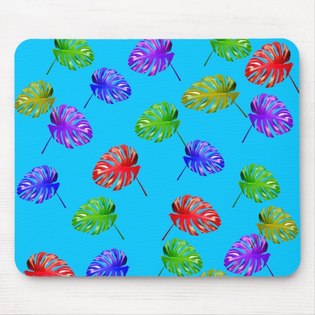 Tropical Lövs Blue Background Mousepad Musmatta (Framsidan)