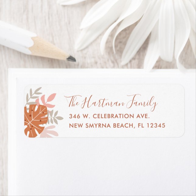 Tropical Lövs Boho Terracotta Orange  Rosa Returadress Etikett (Insitu)