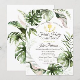 Tropical Lövs First Heliga Communion Inbjudningar