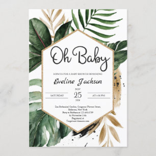 Tropical Lövs Oh Baby Shower, inbjudan Greenery