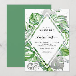 Tropical Lövs Silver Foil Summer Födelsedagsfest Inbjudningar