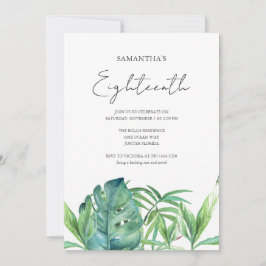 Tropical Luau 18:e födelsedag Vattenfärg Inbjudningar