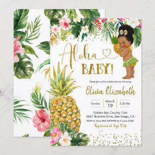 Tropical Luau African Afro Girl Baby Shower Inbjudningar