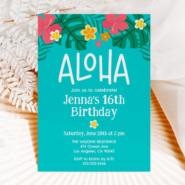 Tropical Luau Aloha 16:e födelsedagen Inbjudningar (Skapare uppladdad)