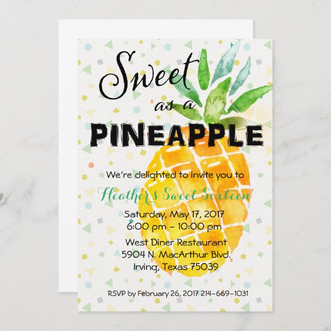 Tropical Luau Birthday bjudande Ananas Inbjudningar (Fram/baksida)