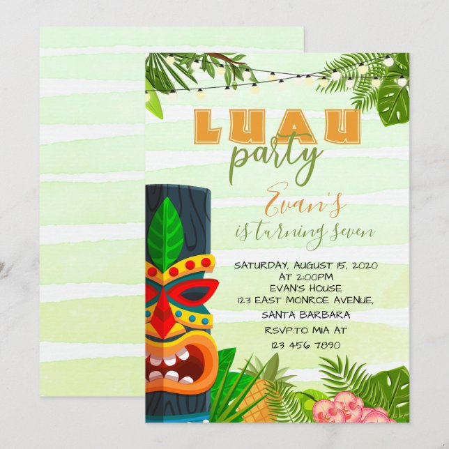 Tropical Luau Birthday-inbjudan Inbjudningar (Fram/baksida)