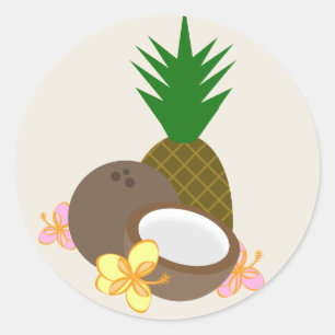 Tropical Luau Coconut Pineapple Hibiscus Runt Klistermärke