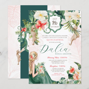 Tropical Luau Emerald Island Blommigt Quinceanera Inbjudningar