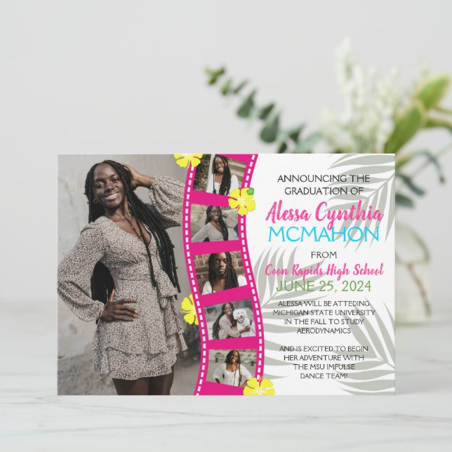 Tropical Luau Filmremsa 6 Foto Grad Announcement Inbjudningar (Stående Fram)