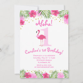 Tropical Luau Flamingo 1st Birthday Girl Inbjudningar