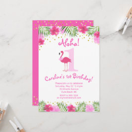 Tropical Luau Flamingo 1st Birthday Girl Inbjudningar