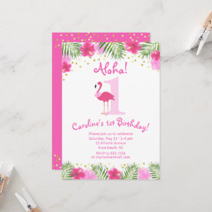 Tropical Luau Flamingo 1st Birthday Girl Inbjudningar