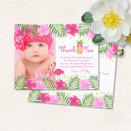 Tropical Luau Flamingo 1st Birthday Girl Tack Kort